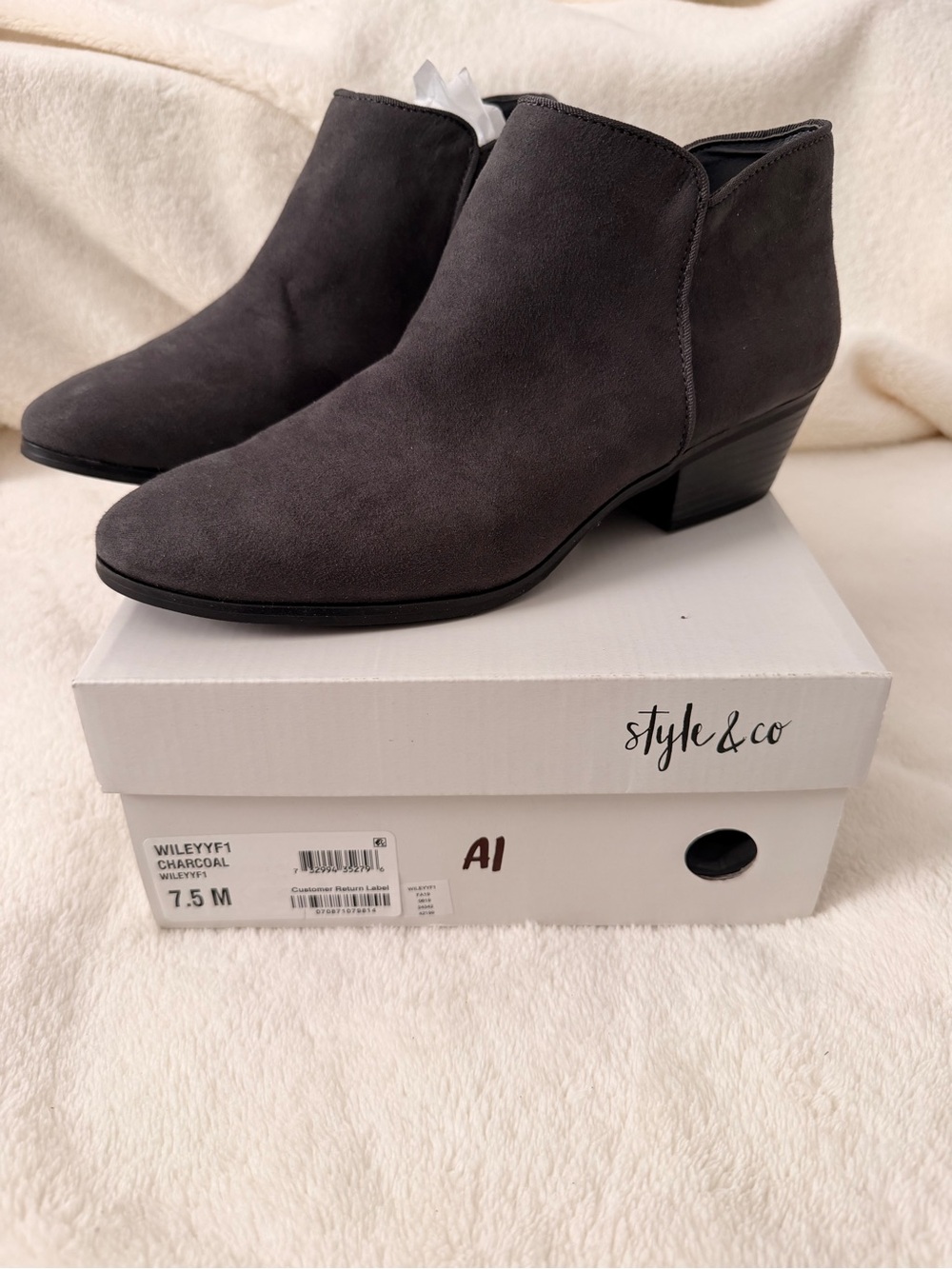 Style & Co. Charcoal Suede Ankle Booties- Wiley